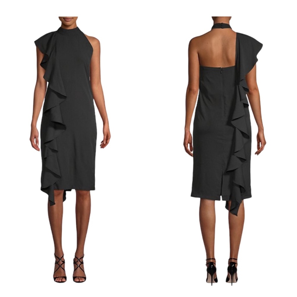 Walter Baker Johanna Ruffle Sheath Halter Dress - Picture 1 of 5